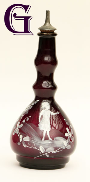 amethyst glass Mary Gregory toilet water bottle